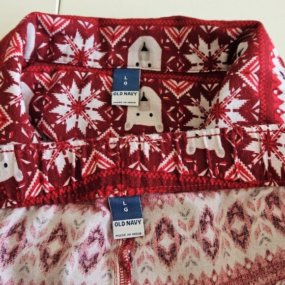 Old Navy Holiday Pajama Set Women L Polar Bear Snowflake Print Red White - Picture 4 of 16